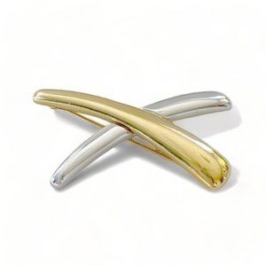 1970s Monet Goldtone and Silvertone “X” Brooch Pin (Retro, Cross, Geometric)